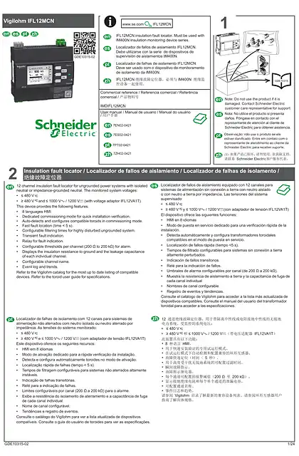 schneider施耐德Vigilohm IFL12 MCN Instruction Sheet